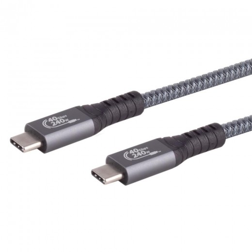 S-Impuls 13-68000 USB-C 4.0 Kabel 0,25m grau Gen 3x2, 40 Gbps, PD 240W, USB-C-Stecker, PET-Gefl