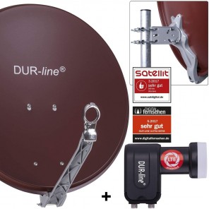 DUR-line 2-Teilnehmer Sat-Anlage | Set bestehend aus DUR-line Select 60/65 R ziegelrot + DUR-line +Ultra Twin LNB