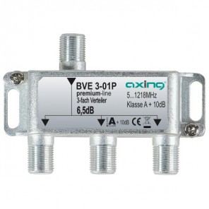 Axing BVE 3-01P BK-Verteiler 3-fach premium-line | für Kabelfernsehen und terrestrischen Empfang (UKW, DAB+, DVB-T2 HD), 5 bis 1218 MHz, rückkanaltauglich, Multimedia-tauglich, Vodafone gelistet